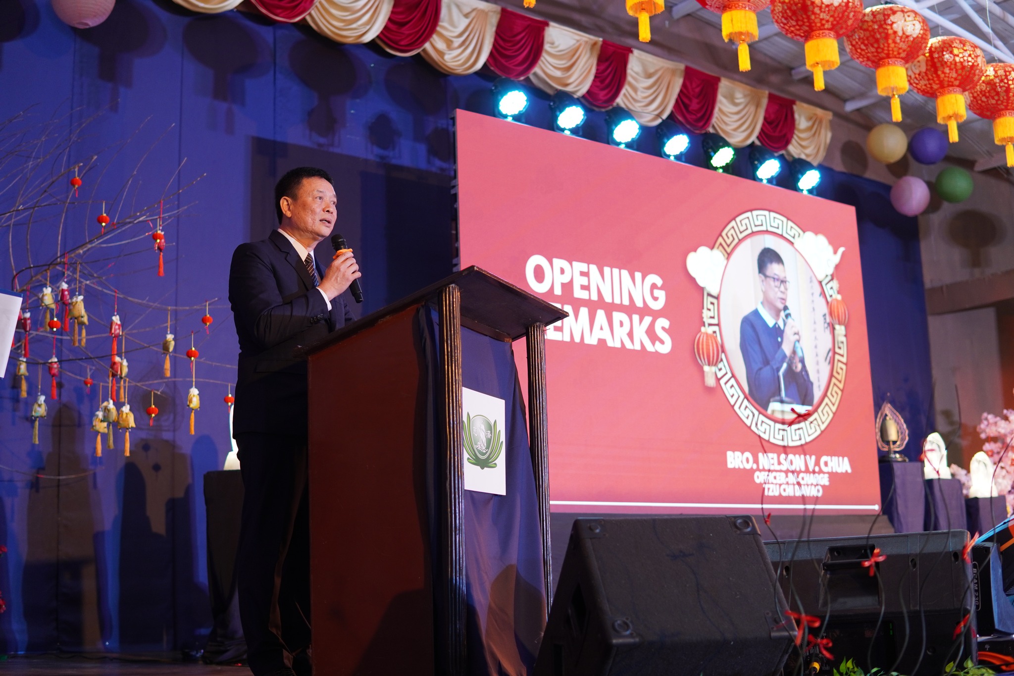 Tzu Chi Davao Officer-In-Charge, Bro, Nelson Chua welcomed everyone in his opening remarks.【Photo by Tzu Chi Davao】