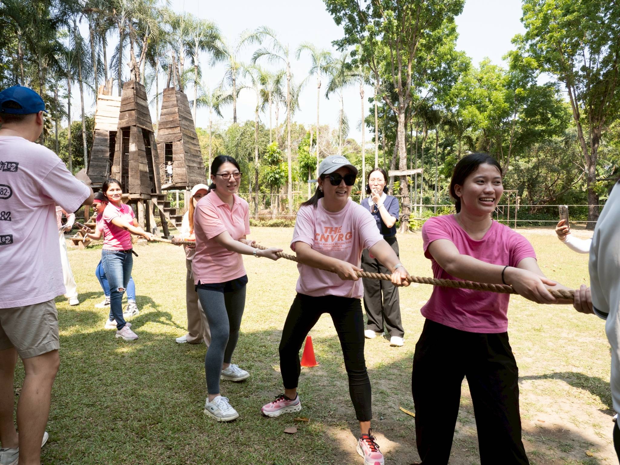 Parent teams give their best effort during the exciting tug-of-war portion of the games.