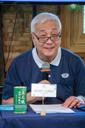 Tzu Chi Philippines CEO Henry Yuñez leads the media launch. To his right is the Tzu Chi coin can, a receptacle of people’s kindness and generosity. It is a highlight of this year’s Charity Run.