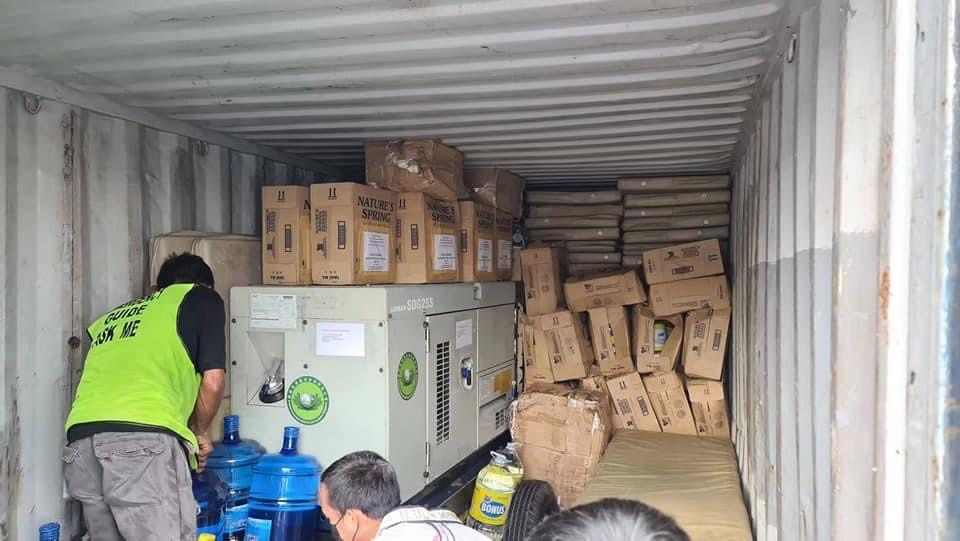 Bottles of drinking water and one of five generator sets are slated for delivery to storm-battered communities in Cebu. 