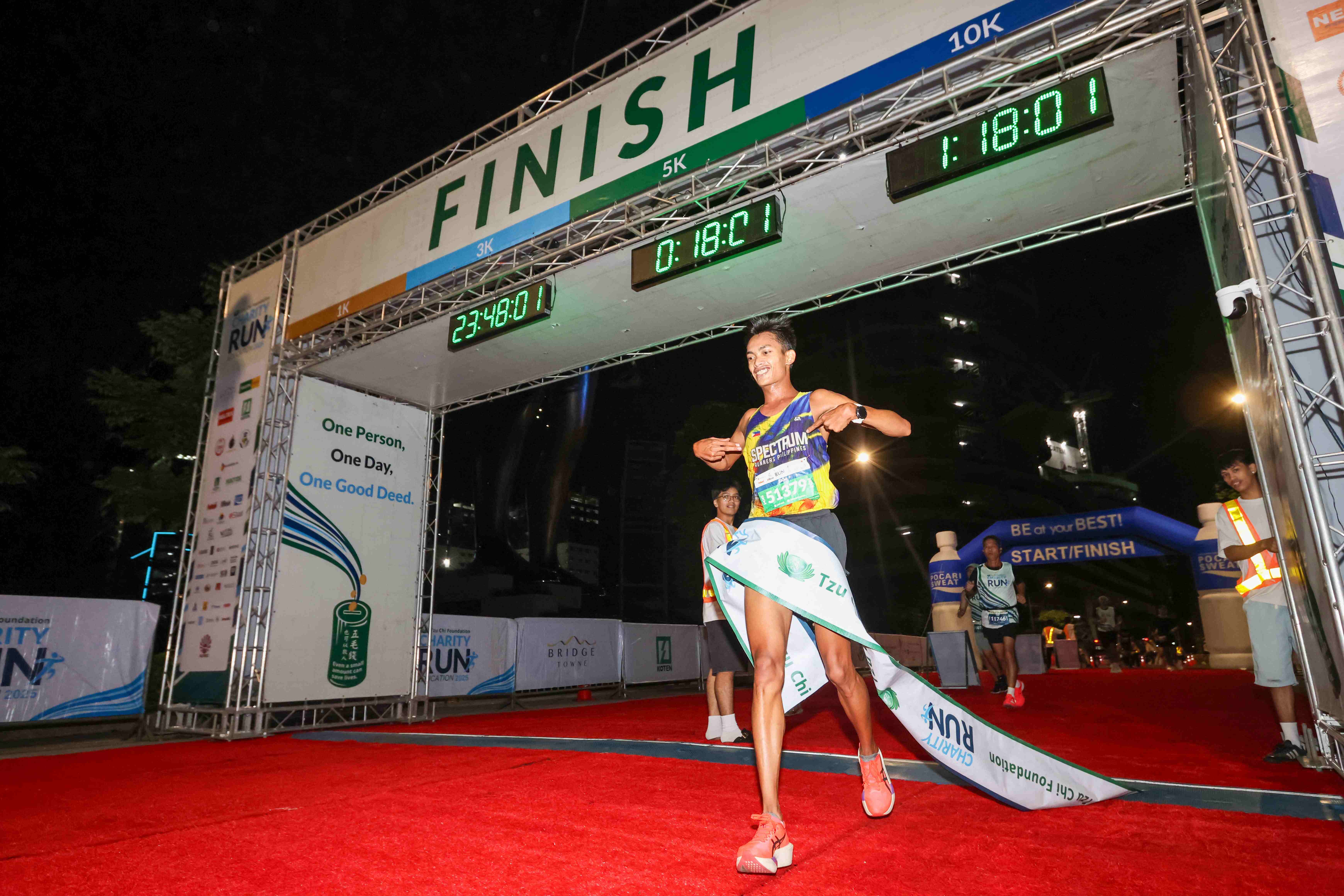 A triumphant finish at the end of the race.