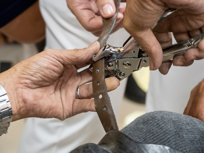 Prosthesis straps are tailor-fit for each recipient.