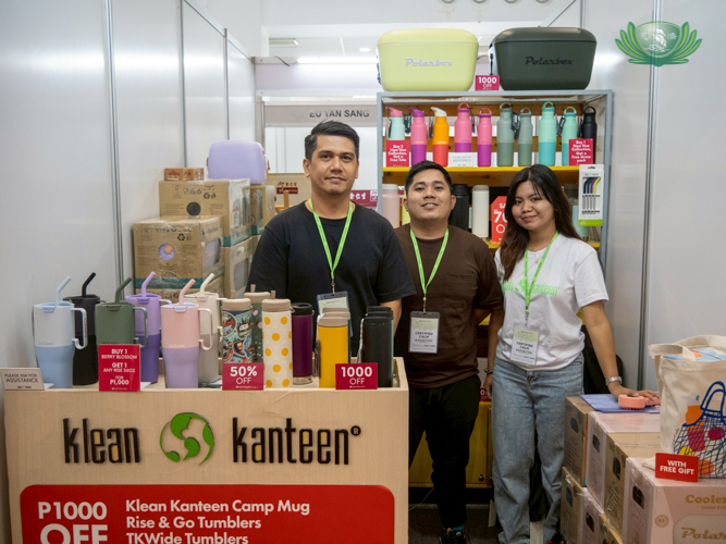 At the Jing Si Auditorium: Reusable water bottles from Kleen Kanteen