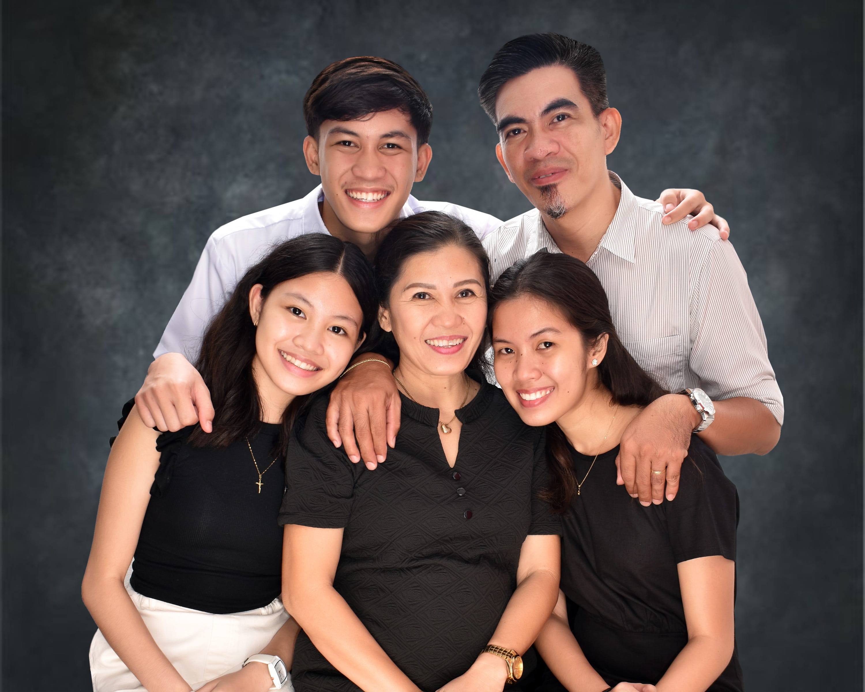 The eldest of three (seated, right) in a group photo with her siblings and parents