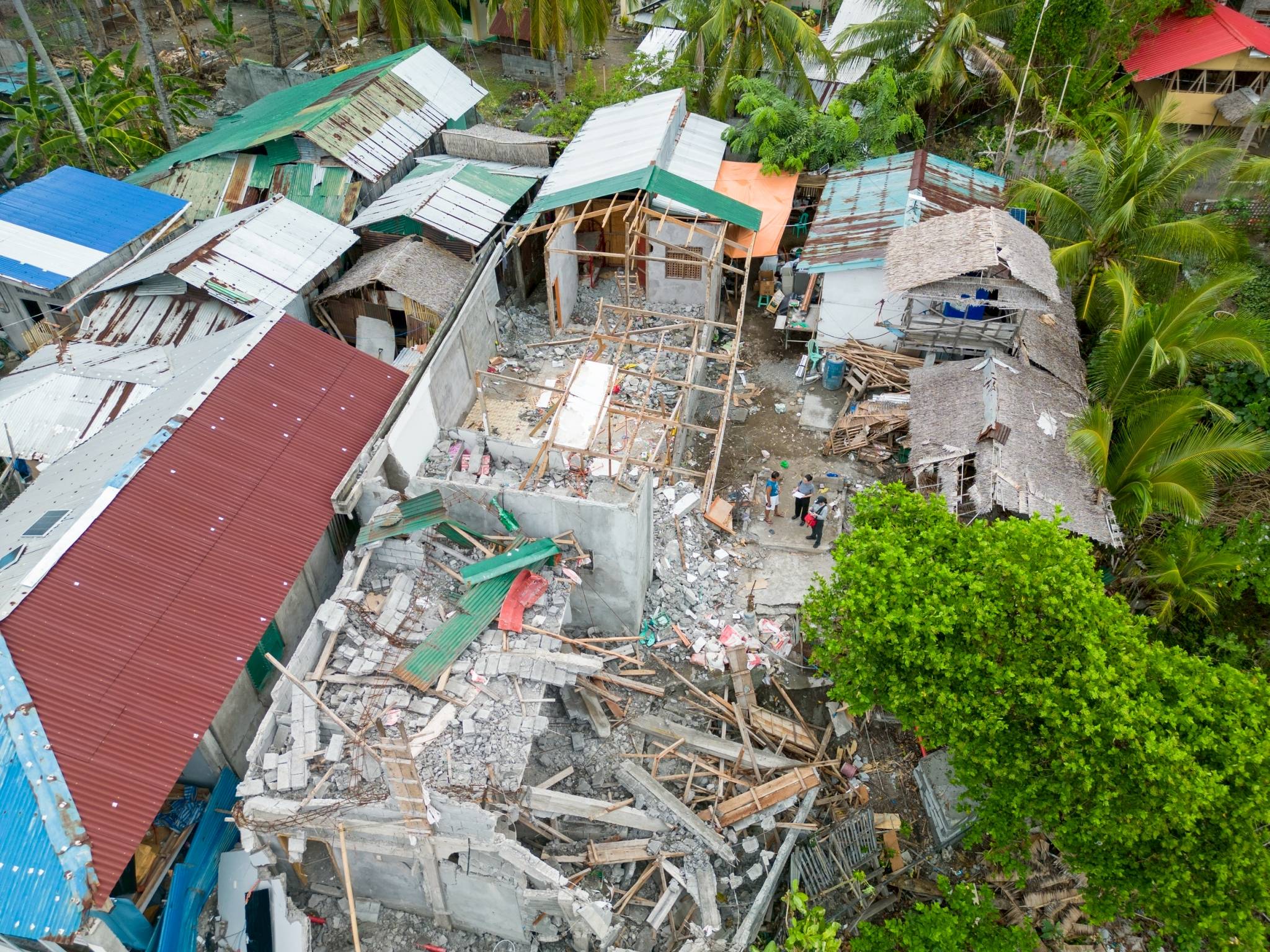 An aerial view captures the extent of damages caused by the magnitude 7.8 quake. 