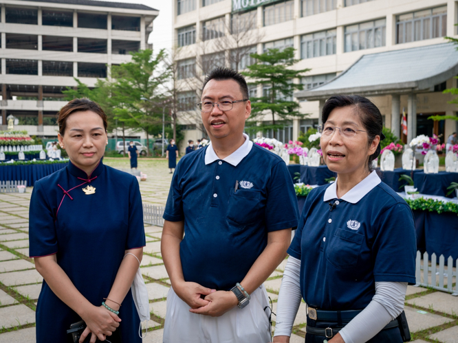(From left) Aga Qu, Wilson Hung, and Betty Wu observed Master Cheng Yen’s teachings of conservation and sustainability in the planning and execution of Buddha Day, Mother’s Day, and Tzu Chi Day. 【Photo by Daniel Lazar】