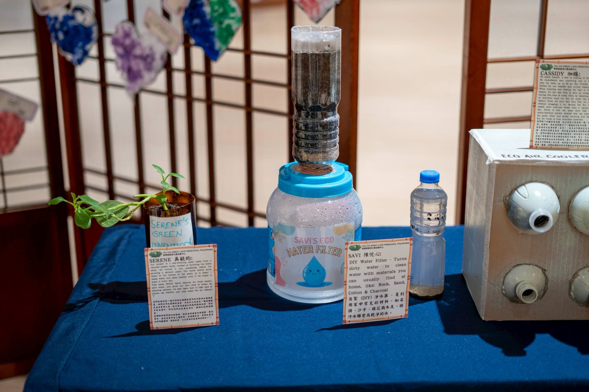 Savi Grace Tan’s Eco Water Filter uses rocks, sand, cotton, and charcoal to refine water from dirty to clean.