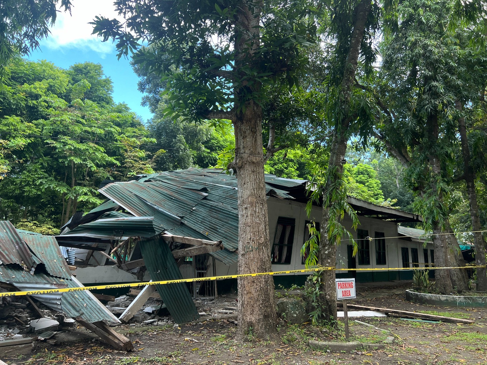 In Glan, even single-story structures were not spared by the powerful magnitude 7.8 quake. 