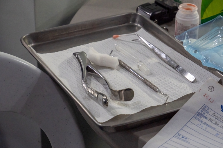 Volunteer dentists’ tools for tooth extractions.