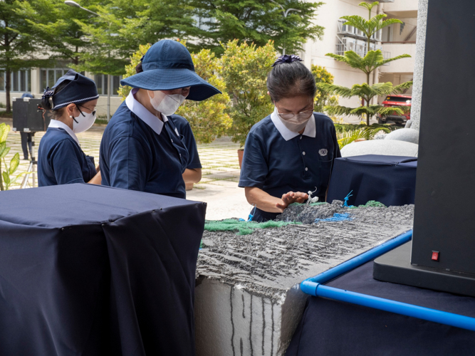 A volunteer checks out a craftwork of an ant, sourced from Tzu Chi Taiwan. 【Photo by Matt Serrano】