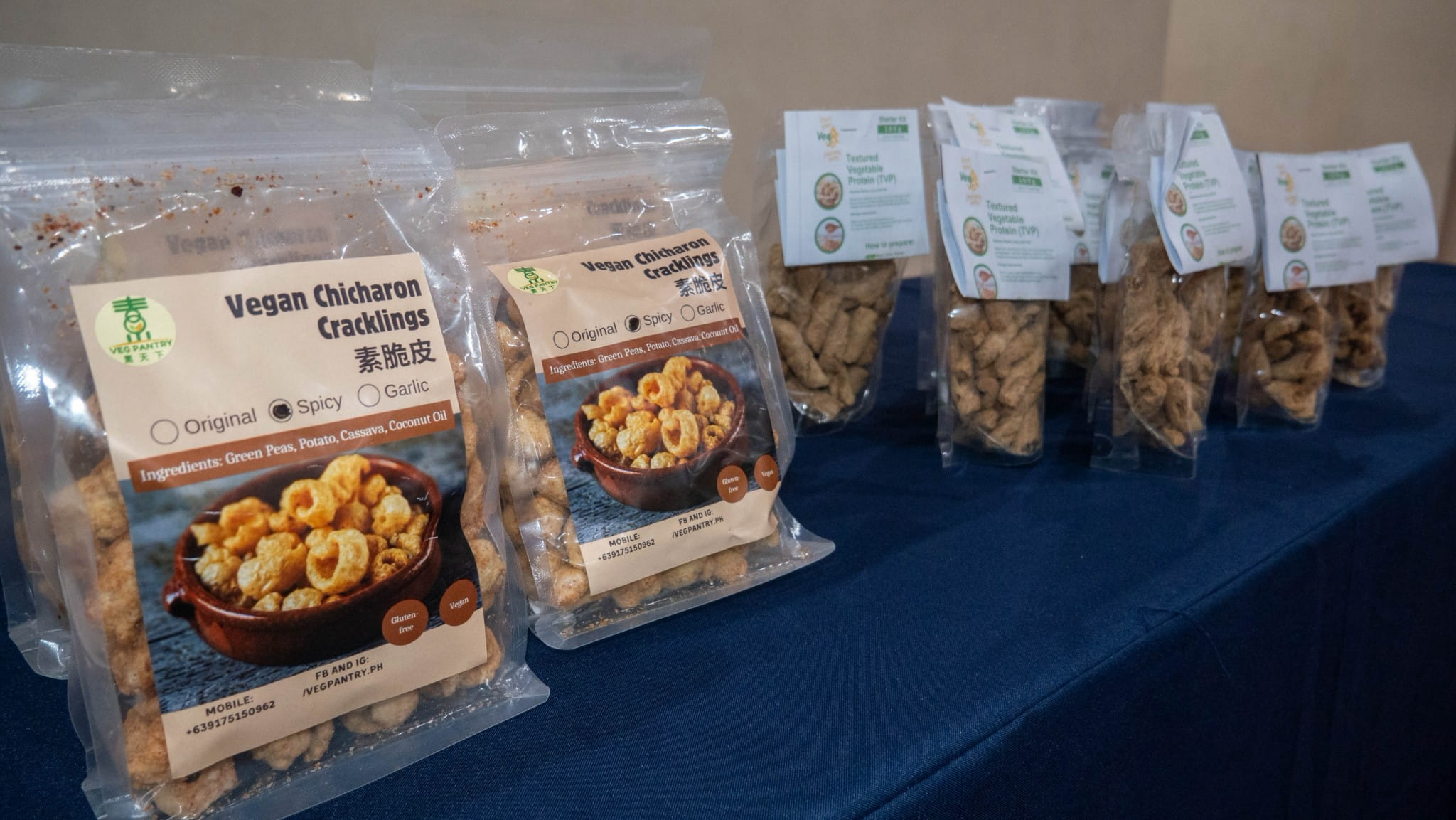 On sale as well were vegan chicharon cracklings and a textured vegetable protein starter kit.