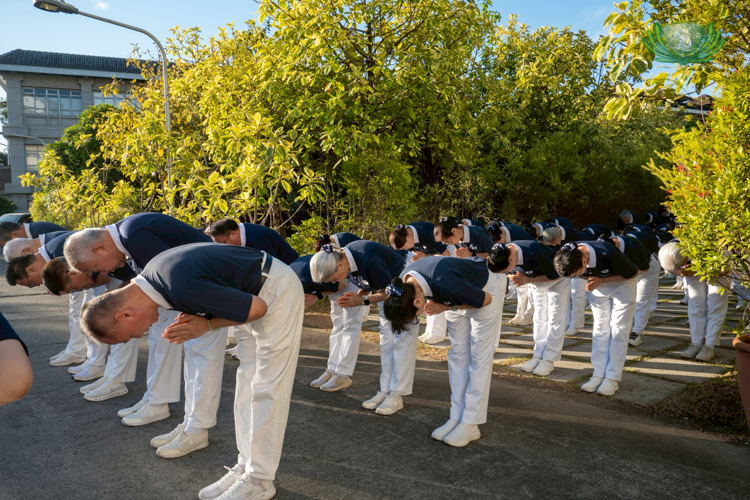 While previous walking meditations have seen participants bowing in full prostration, simple bowing is just as reverent.