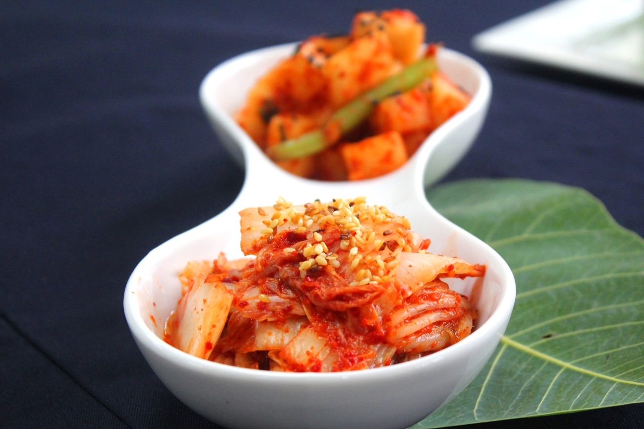 Kimchi is one of the vegetarian goods at the bazaar.