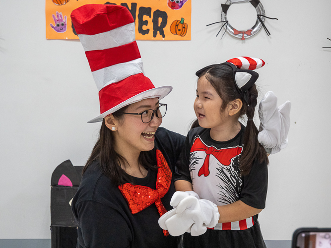 Preschool Directress and Teacher Jane Sy shares a light moment with a student. 【Photo by Marella Saldonido】