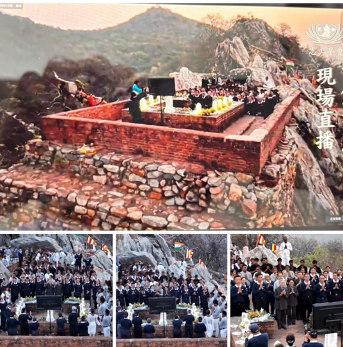 Tzu Chi volunteers from India and Taiwan gathered at the Vulture Peak in Bihar, India where the Buddha spent a lot of time on retreat, meditating and teaching.