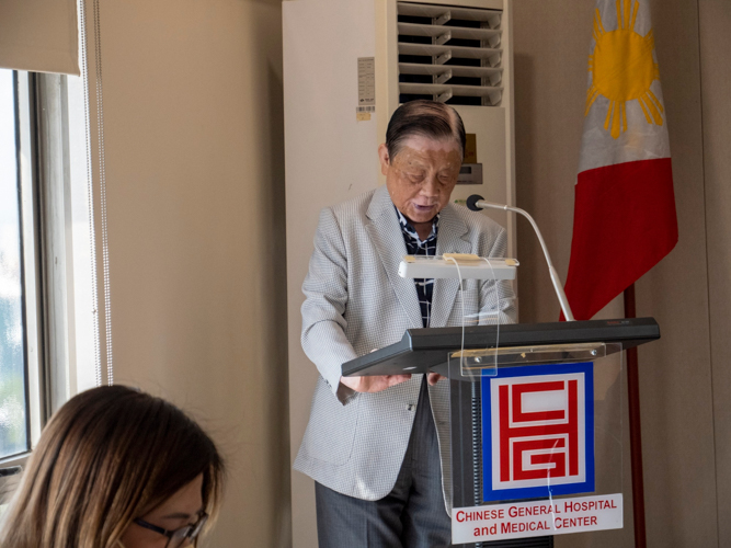 Chinese General Hospital and Medical Center (CGHMC) Chairman of the Board Mr. Antonio Tan gives his remarks during the MOA signing. 【Photo by Matt Serrano】