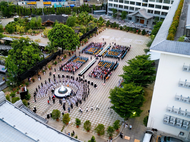 Aerial shot of the Buddha Bathing Ceremony for the 3-in-1 celebration of Buddha Day, Mother’s Day, and Tzu Chi Day on May 12, 2024 at the Buddhist Tzu Chi Campus in Sta. Mesa, Manila.