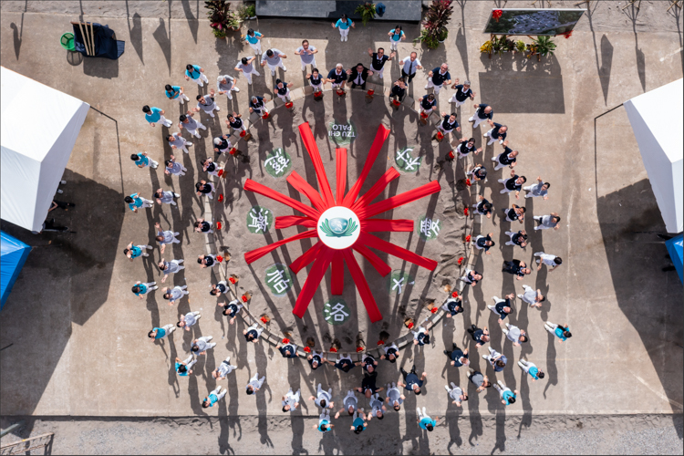 A drone shot of the groundbreaking site with Tzu Chi volunteers and scholars after the ceremony. 【Photo by Daniel Lazar】