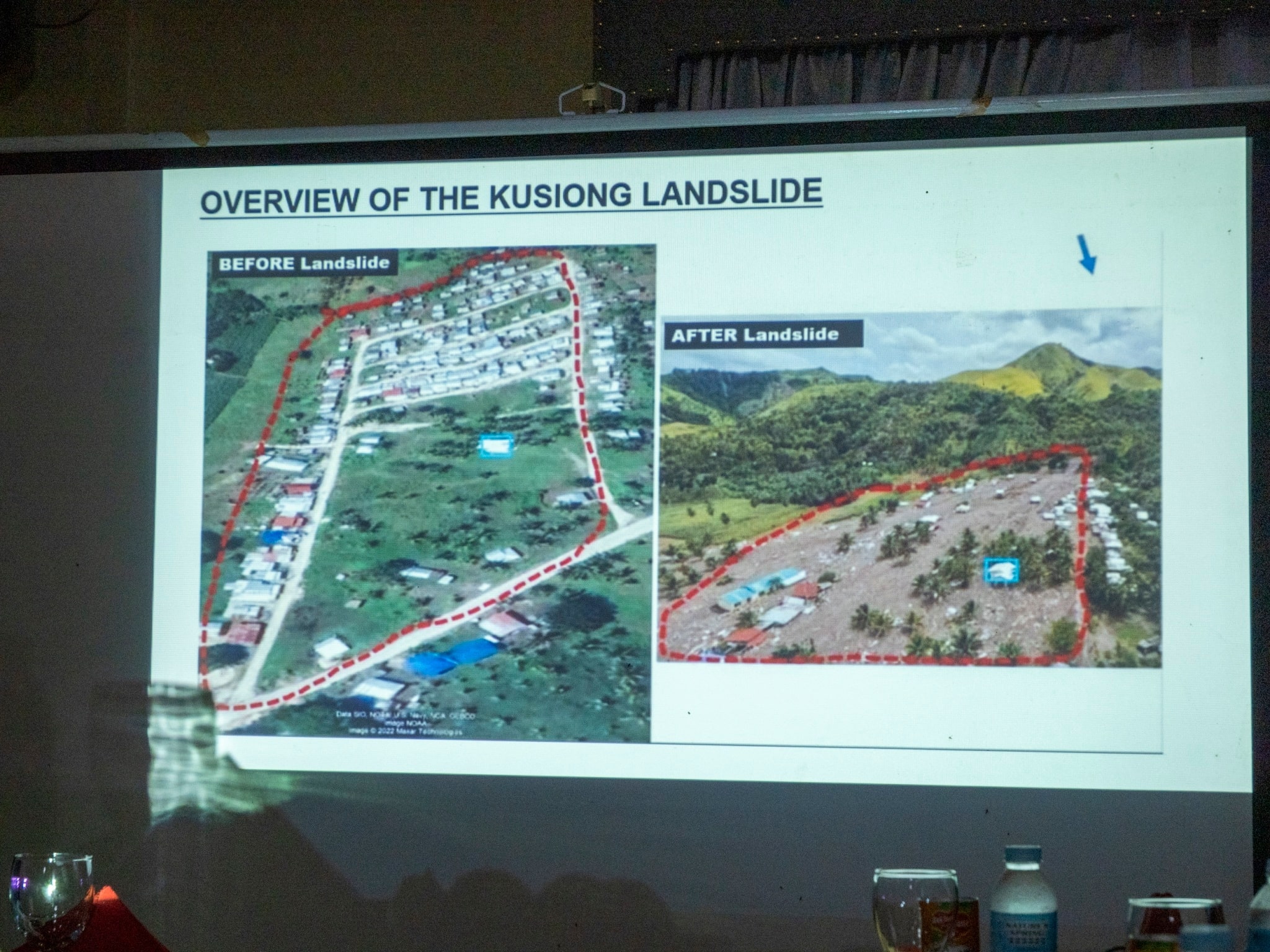 View of the landslide ground zero before and after the incident. 【Photo by Harold Alzaga】