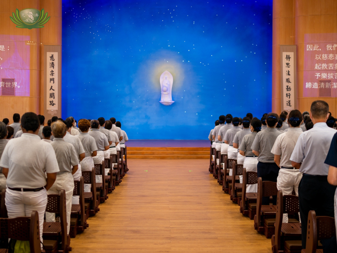 Program begins with singing of the Tzu Chi anthem and recitation of the Ten Precepts and Vow of Commissioners. 【Photo by Daniel Lazar】